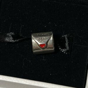 LOVE LETTER, Sterling Silver Red Enamel, Charm Bead. Threaded